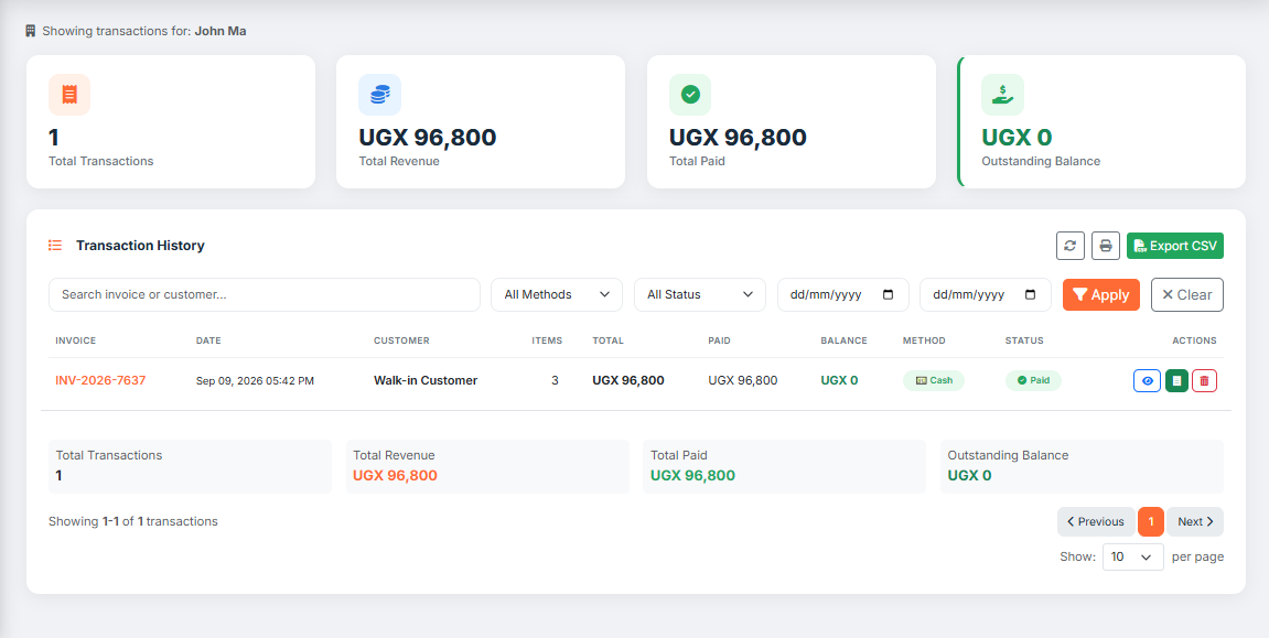 Transaction History Preview